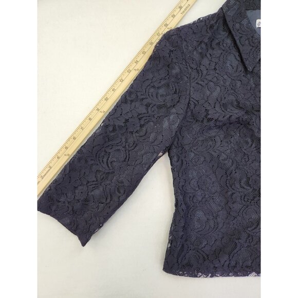 Address Maggy Blazer Jacket Women 10 Navy Lace 3/4 Sleeve Button up Lined Floral - Picture 4 of 9